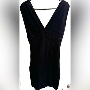 Vintage Y2K Marciano Ribbed Black Bodycon Dress mini wide sleeves V neck US Sm
